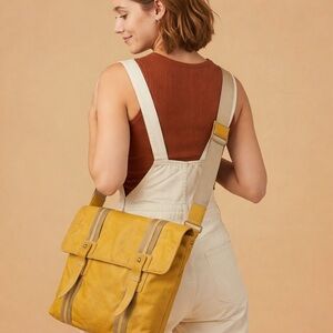 Leather Crossbody Messenger Bag Flapover Satchel Shoulder Handbag Yellow‎